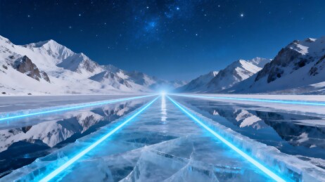 冰原上的蓝色光轨