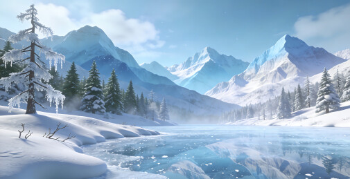 雪山冰湖冬日美景