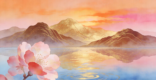 山水花影夕阳美景