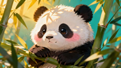 熊猫幼崽竹林中萌态可掬