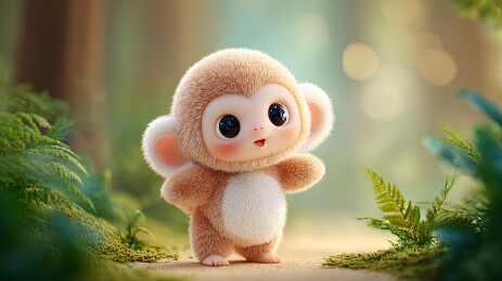 可爱卡通小猴林间挥手