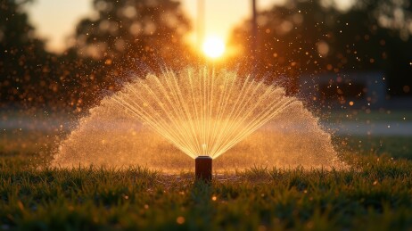 余晖中的喷泉景观