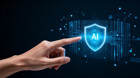 手指触碰AI安全盾牌科技画面