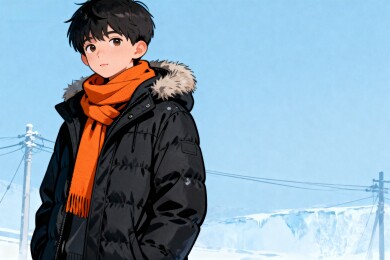 冬季少年雪景伫立