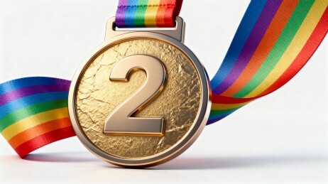 彩虹绶带金色奖牌特写