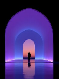 宏大建筑空间内的孤独身影