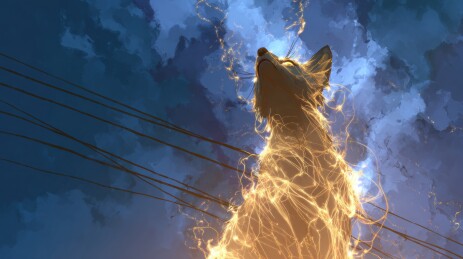 狐狸仰望天空电光闪烁