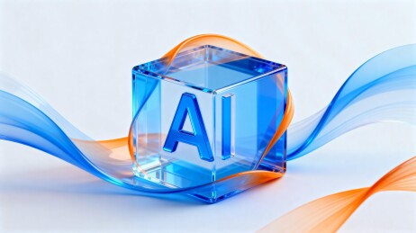 AI科技立方体与流动丝带