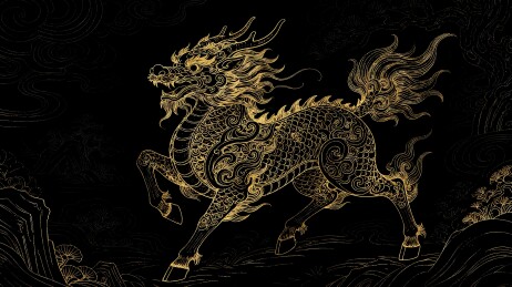 金色神兽图案黑底设计