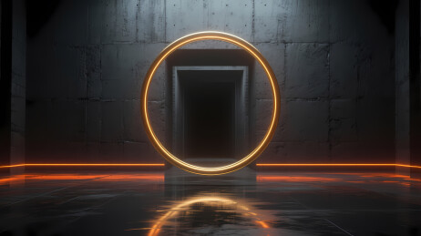 橙环环绕的未来感方门