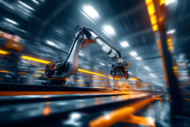 工厂内的机械臂自动化分拣搬运货物