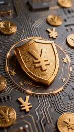 金色盾牌与日元符号电路板