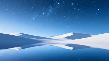 星空下的沙漠与水面倒影