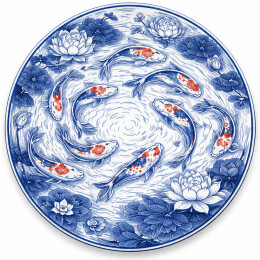 青花瓷锦鲤盘纹样