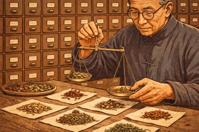 药师整理中药材抓药