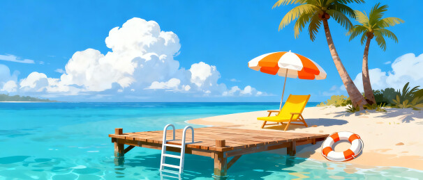热带海滩日光浴场景
