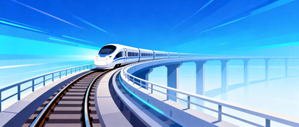 高速列车在高架桥上飞驰前行