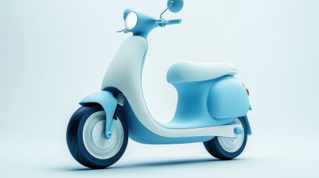 蓝色简约复古踏板摩托车三维渲染图