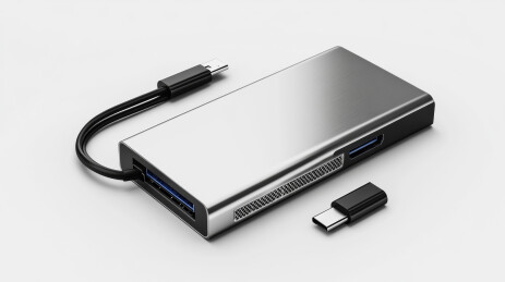 银色金属外壳多功能集线器特写高清渲染图