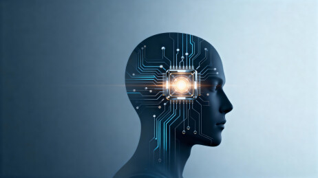 人脑内部电路板与发光芯片科技概念图