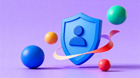 蓝色盾牌保护用户图标周围彩色球体