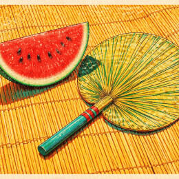 夏日西瓜竹扇