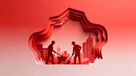 纸艺风格建筑工人劳动场景