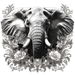 复古雕刻版画大象花环环绕