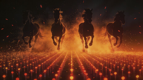 马年春节四骏奔腾踏金光骏马飞驰映星火