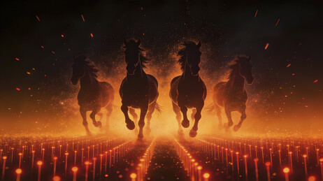 马年春节四骏奔腾踏金光骏马飞驰映星火