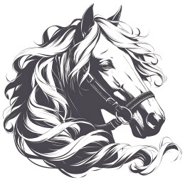 复古雕刻版画马头部特写