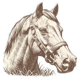 复古雕刻版画马头部特写