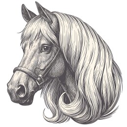 复古雕刻版画马头部特写