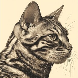 复古雕刻版画猫头侧脸特写