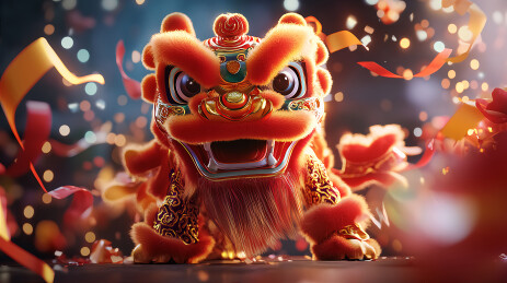 新年春节舞狮子三维场景