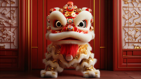 新年春节舞狮子三维场景