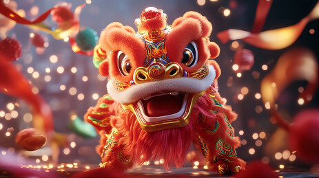 新年春节舞狮子三维场景