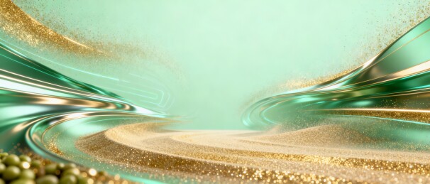 绿钻金流极简感美妆发布会背景