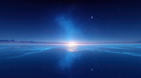 夜空星月海面倒影梦幻景象