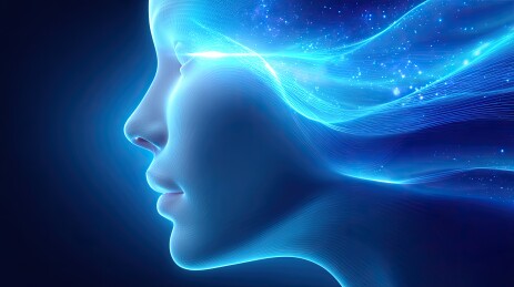 蓝色光影中的女性侧脸艺术