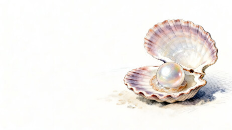 张开的贝壳中镶嵌着一颗光泽珍珠