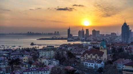 日落下的青岛黄金海岸