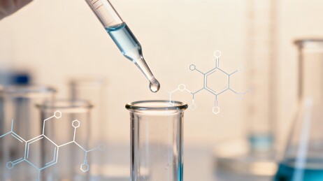 滴管向试管滴加蓝色液体与分子结构图叠加