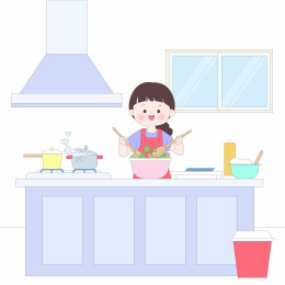 厨房烹饪炒菜做饭打扫卫生家务场景插画