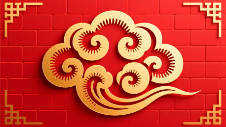 砖红色对称居中传统祥云剪纸艺术