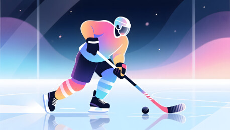 梦幻渐变色彩冰球选手动态挥杆姿势