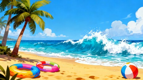 沙滩缤纷夏日文旅海报主视觉