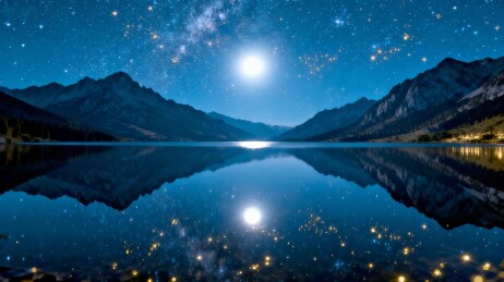 湖景星夜极简文旅海报主视觉