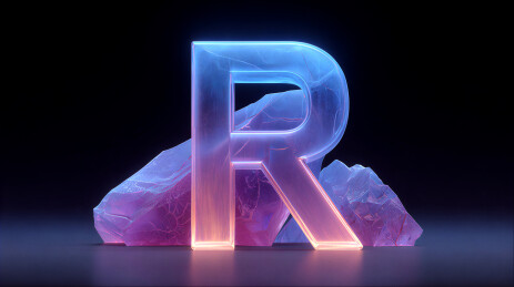 发光的字母R与水晶