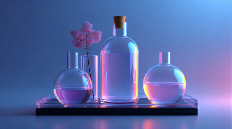 带有粉色花朵的实验器具组合